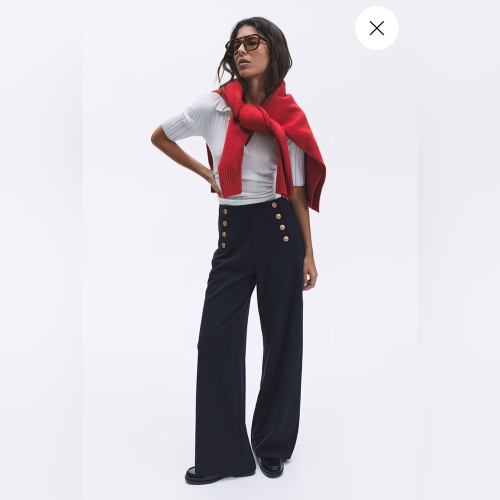 NEW High Waisted Sailor Pull On Trousers Wide-Leg  W/ Front Side Pockets Size S